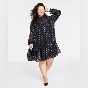 On 34th st black sheer gold dotted dress long sleeve 0x